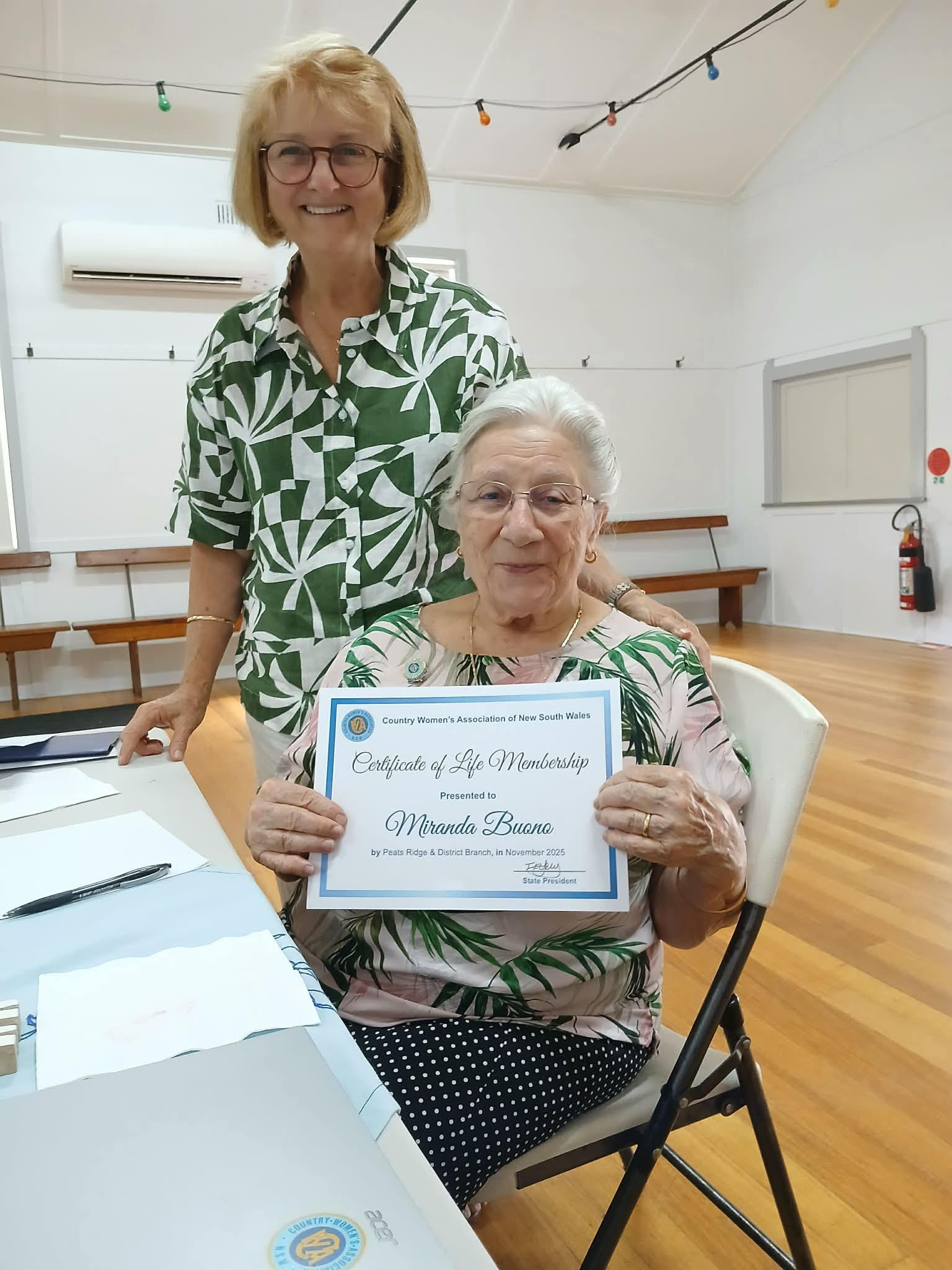 Branch member Miranda receiving her lifetime membership